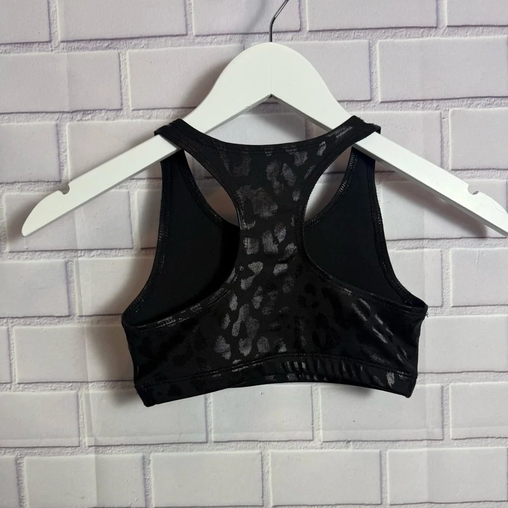 Justice Active Girls Yellow Black Graphic Athletic Top Built-In Sports Bra /Sz 8